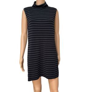 Chico's Zenergy black gray Stripe Mock Neck Sleeveless sweater tunic sz 2/L